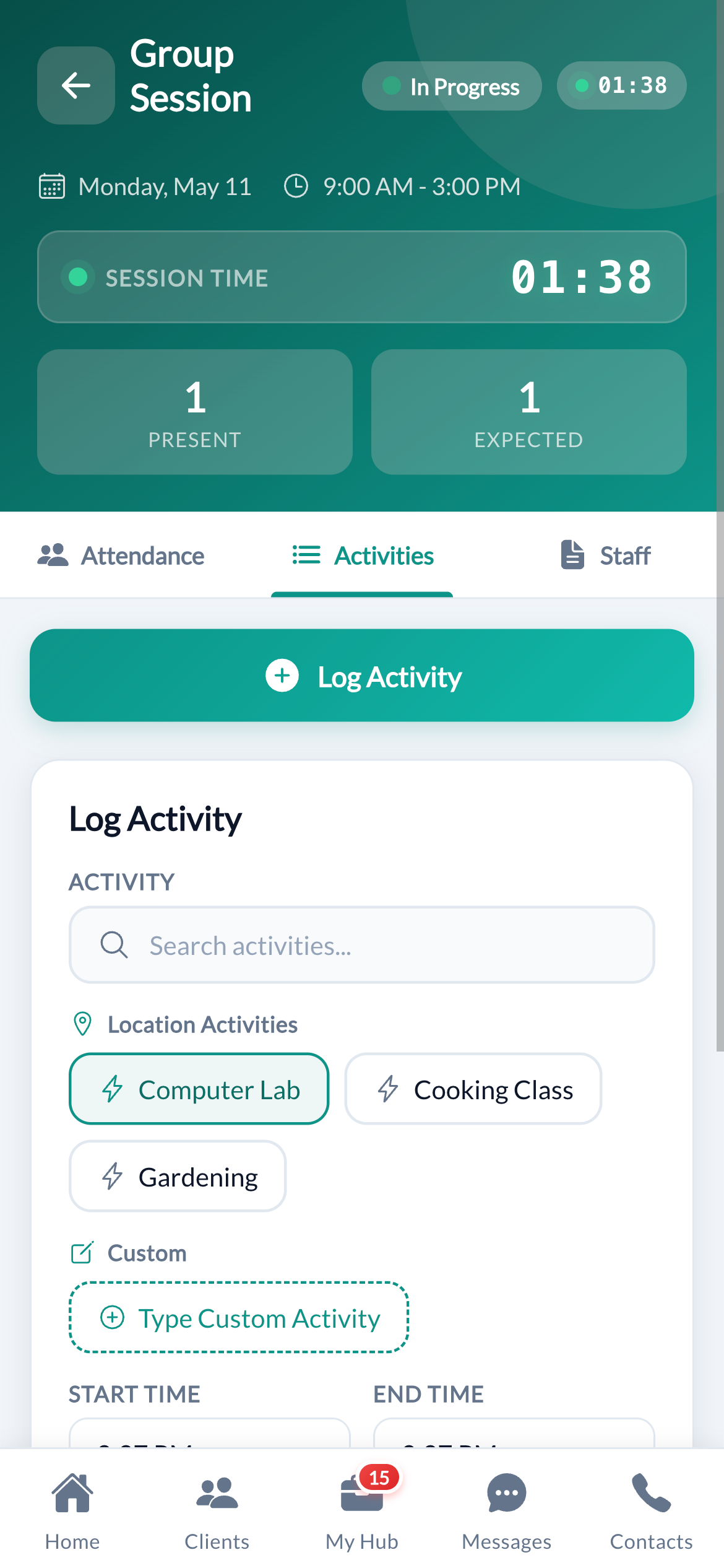 Cura OS activities tab