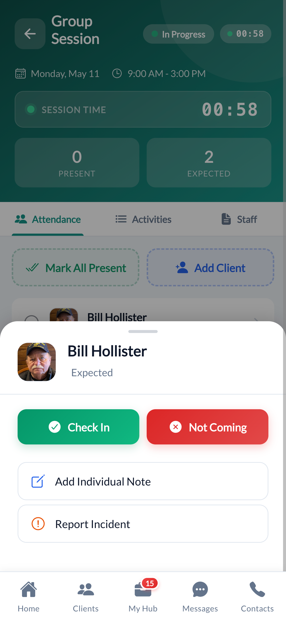 Individual client attendance options