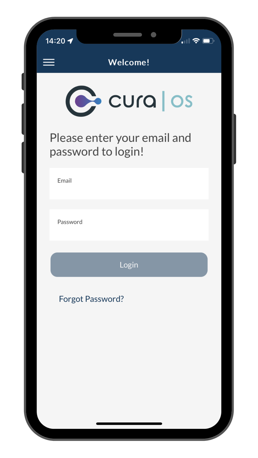 Login Screen for CuraOS App