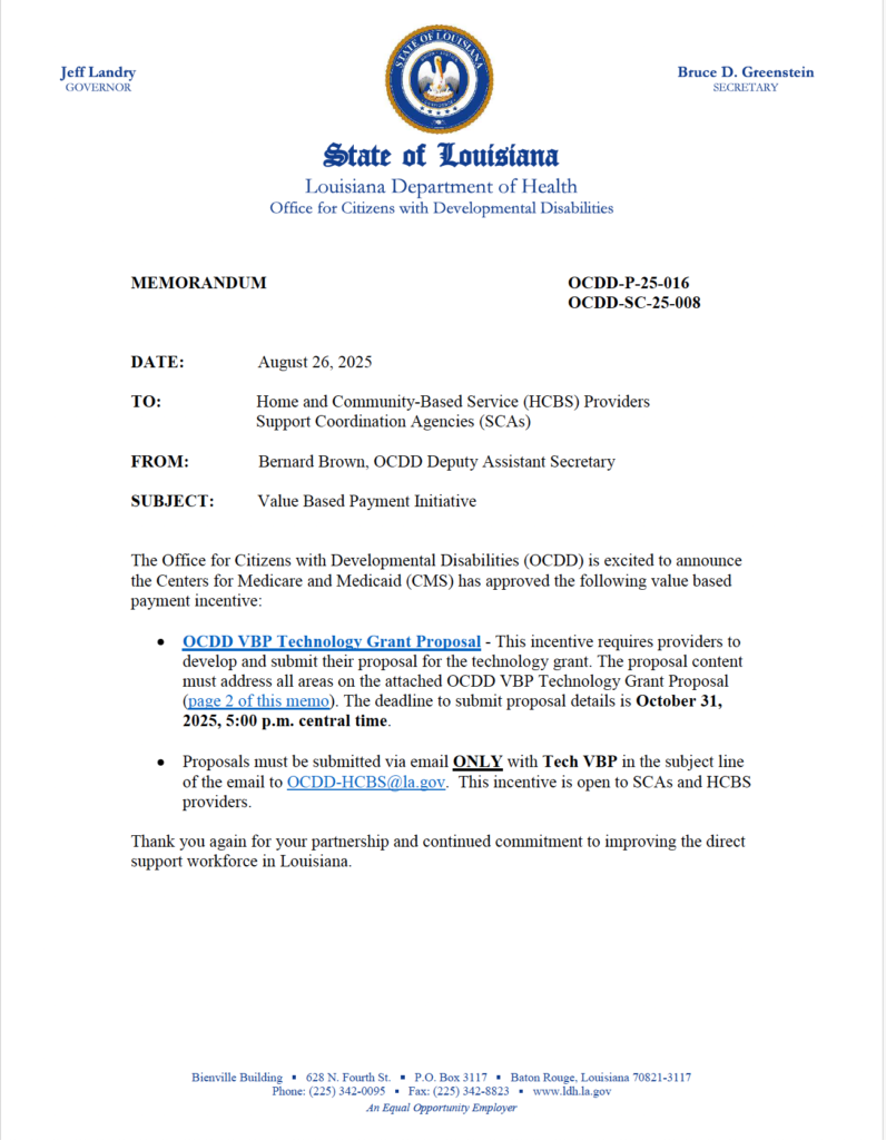 LA OCDD Value Based Payment Initiative - Technology Grant Page 1